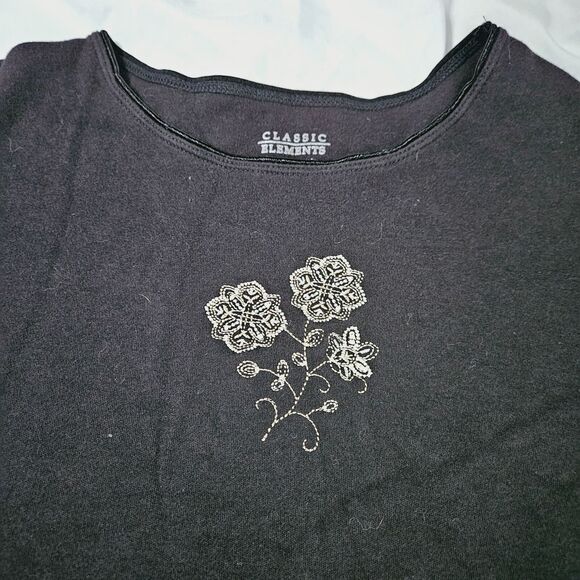 Classic Elements Womens T-Shirt Black Size XL 100% Cotton Short Sleeve Flower - Picture 6 of 12